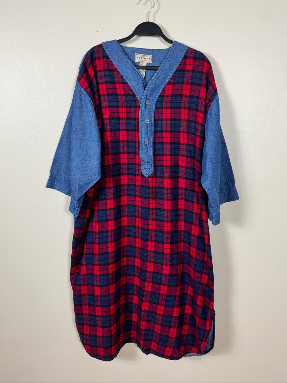 Vintage 90s Arizona Jean Co Plaid Denim Shirt Dress XL Grunge Oversized Country